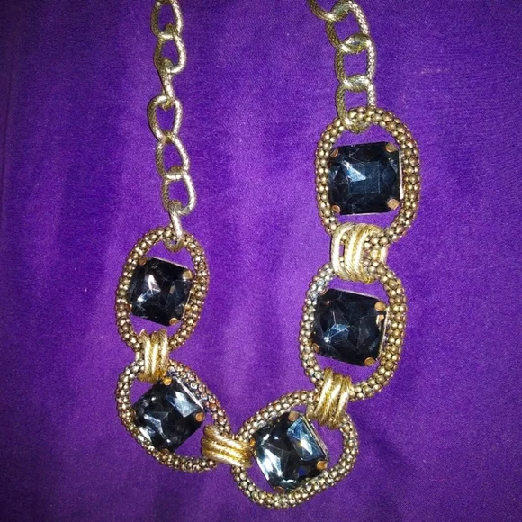 Chunky statement gold plated link necklace with huge brown/black gems - Picture 6 of 7
